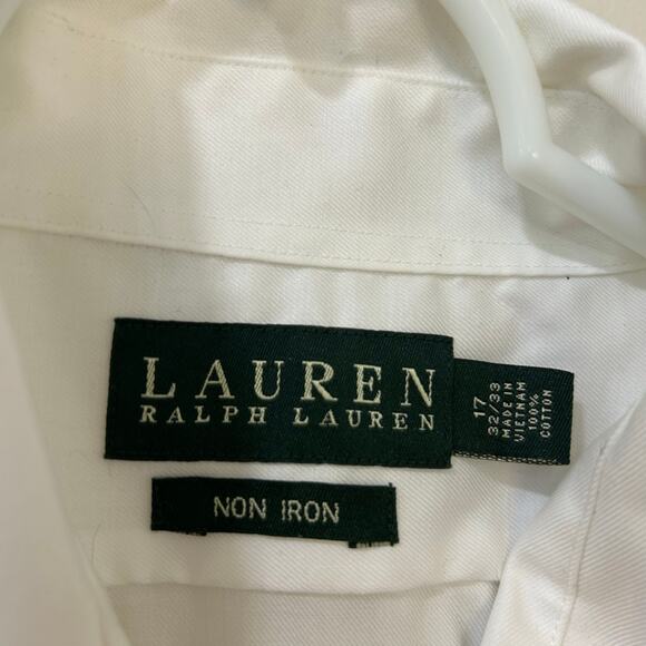 Lauren Ralph Lauren Mens Sz 17 32/33 White Long Sleeve Button Down Shirt Office - Picture 3 of 4